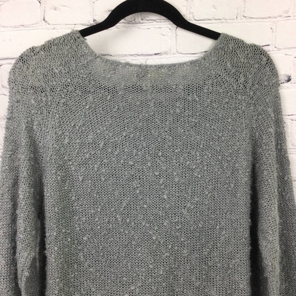 Monteau Los Angeles Grey Swiss Dot Lace Hem Boat Neck Pullover Sweater L - Picture 5 of 16